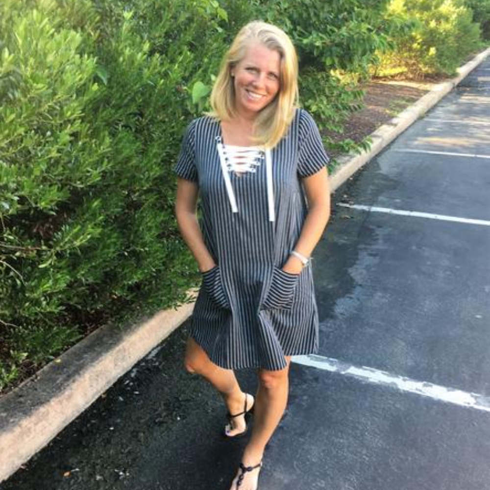 Black and cream striped dress with pockets